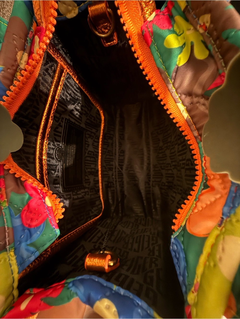 NWOT Kurt Geiger Multicolor Floral Tote with Orange Strap - Picture 6 of 6